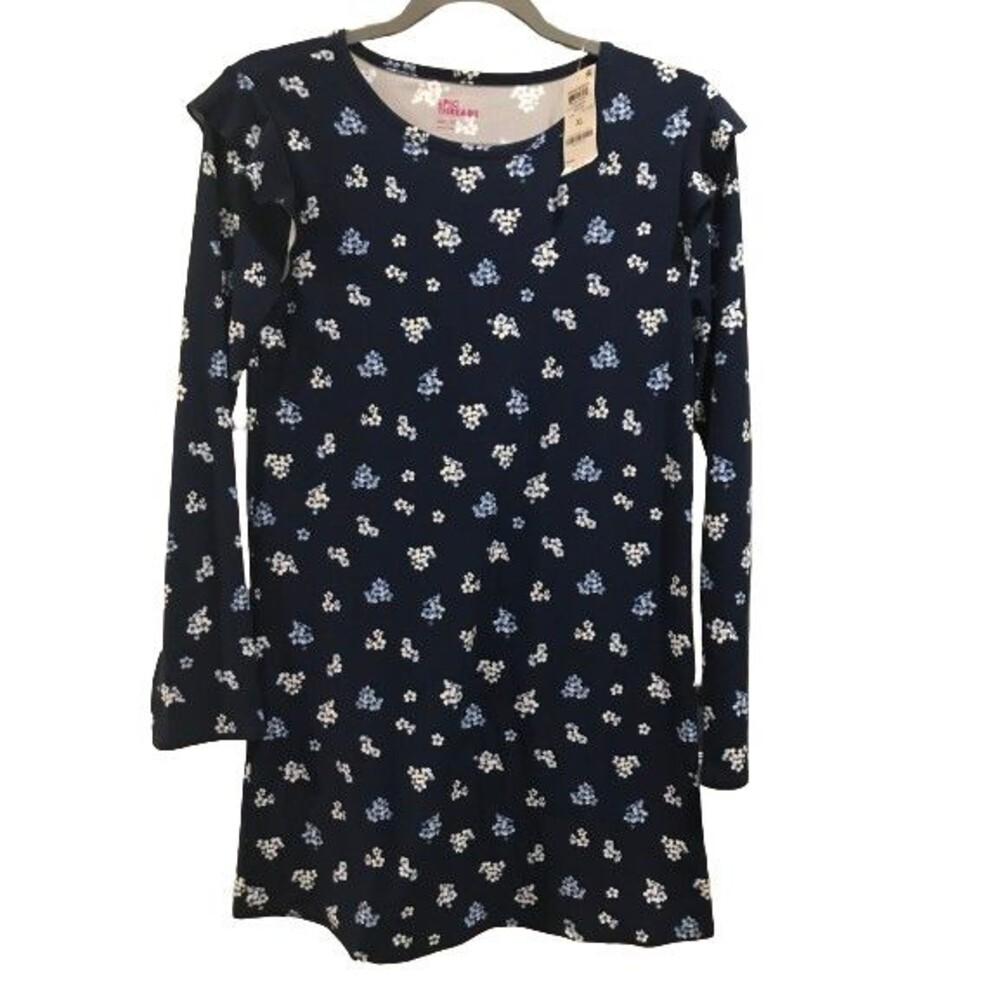 Girl's XL Dress Epic Threads Floral Long Sleeve Blue ruffle shoulder Pullover